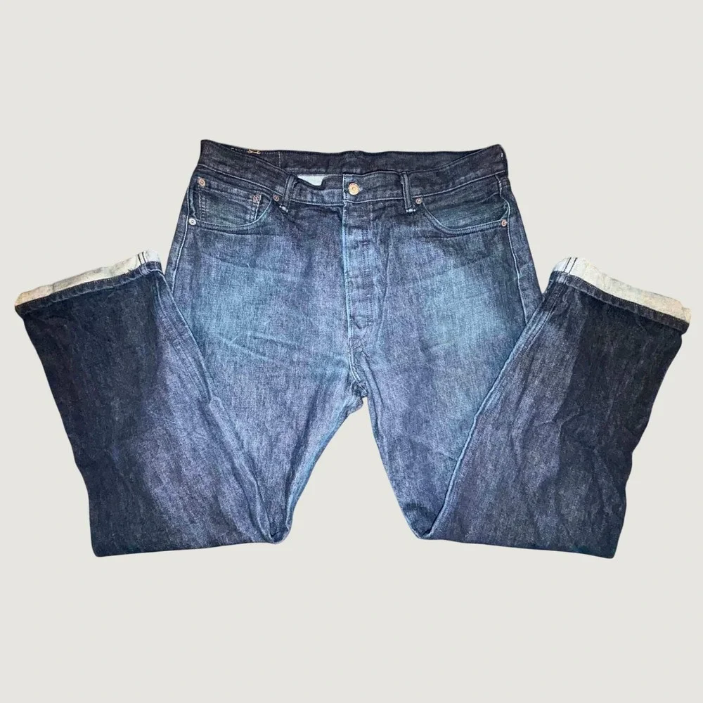 Levis 501 Original Fit Jeans Mens 38x34 Dark Wash Indigo Blue Button Fly Denim